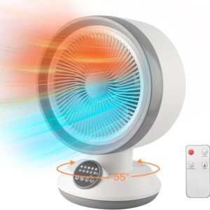 2 in 1 Heater Fan Combo, 1500W Portable Space Heater with Adjustable Thermostat, Electric Cooling Fan with Oscillating, Overheat & Tip-Over Protection, Ideal for Home & Office Use