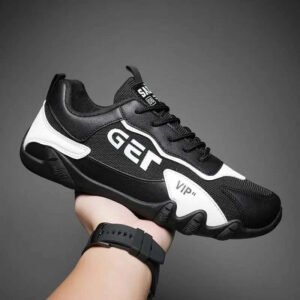 Men’s Black White Sports Shoes – Lightweight Casual Sneakers with Rubber Sole