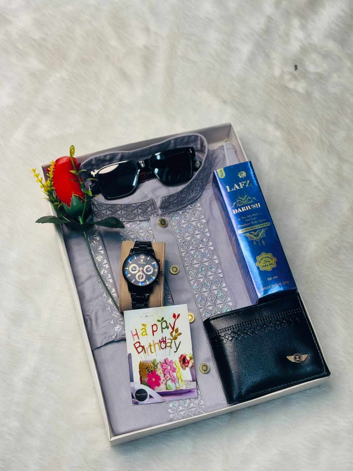 Sequence Panjabi Combo Set for Men | Gift Box with Watch Wallet Perfume Sunglass | Dokanpath