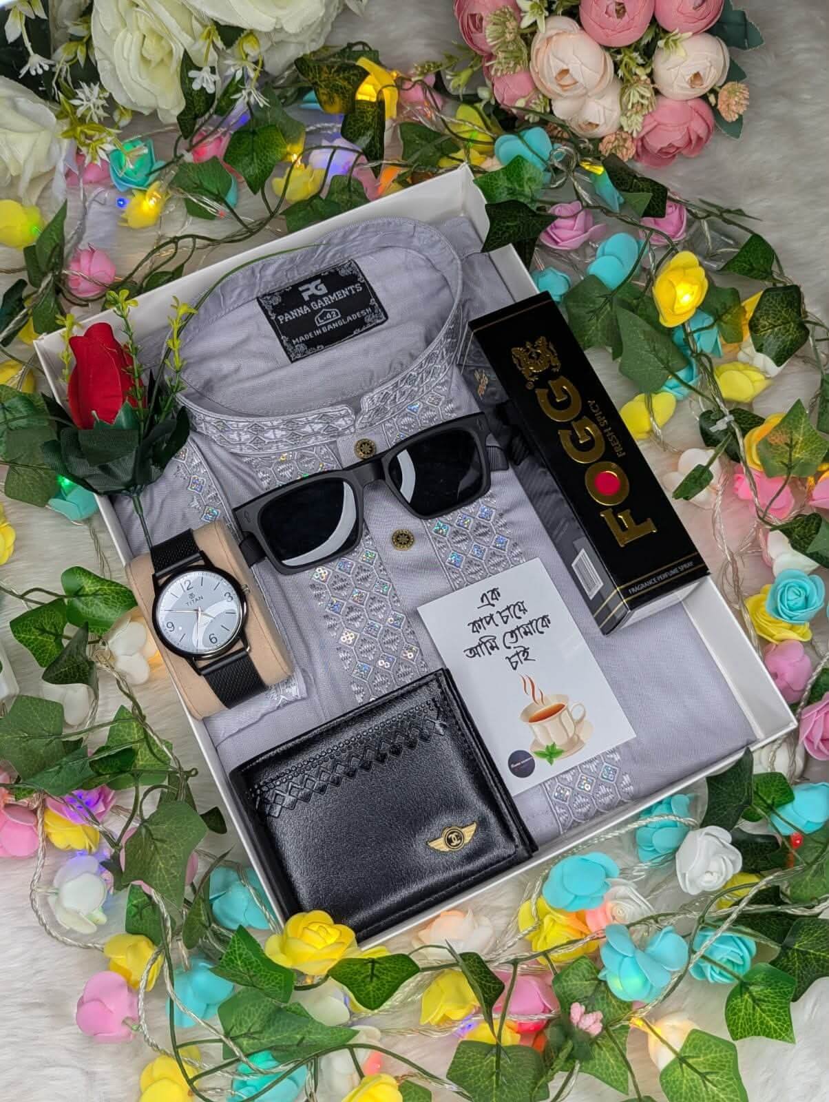 Sequence Panjabi Combo Set for Men | Gift Box with Watch Wallet Perfume Sunglass | Dokanpath